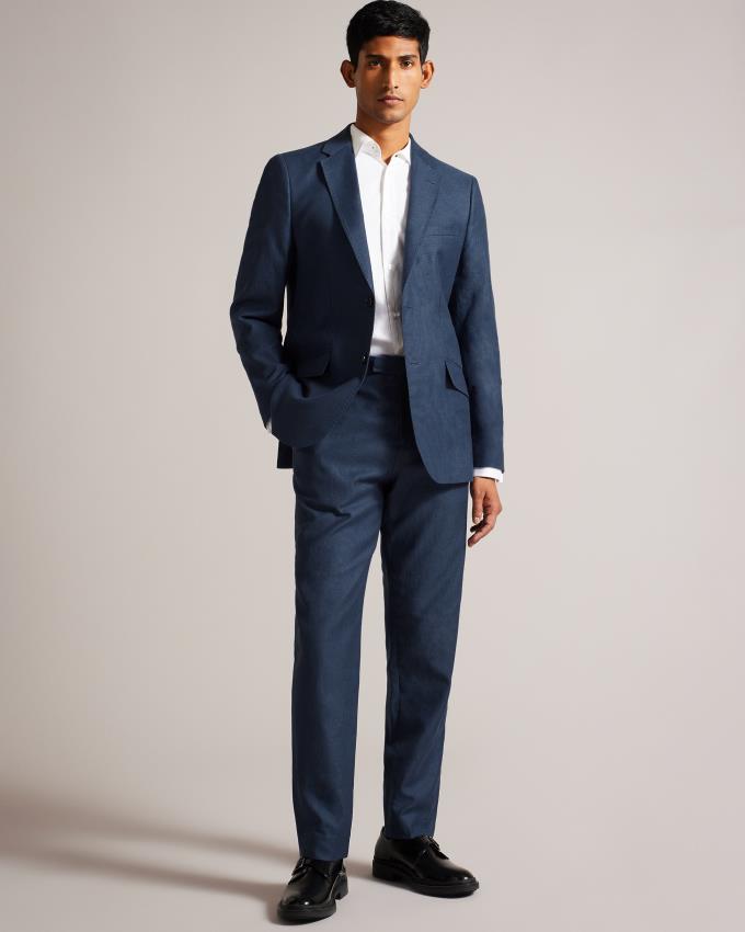 Pantalon Ted Baker Regular Fit Linen Blend Bleu Marine Homme | ZER-83711542